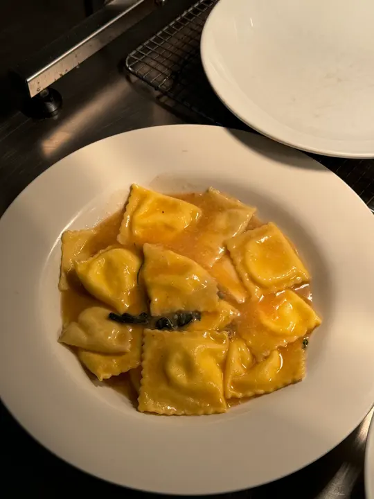 Ricotta and burrata ravioli in burnt sage butter